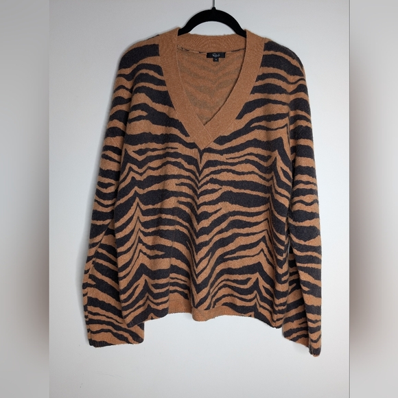 Rails Eleanor Tiger Stripe Wool Cashmere V-Neck Sweater Small - Picture 2 of 7